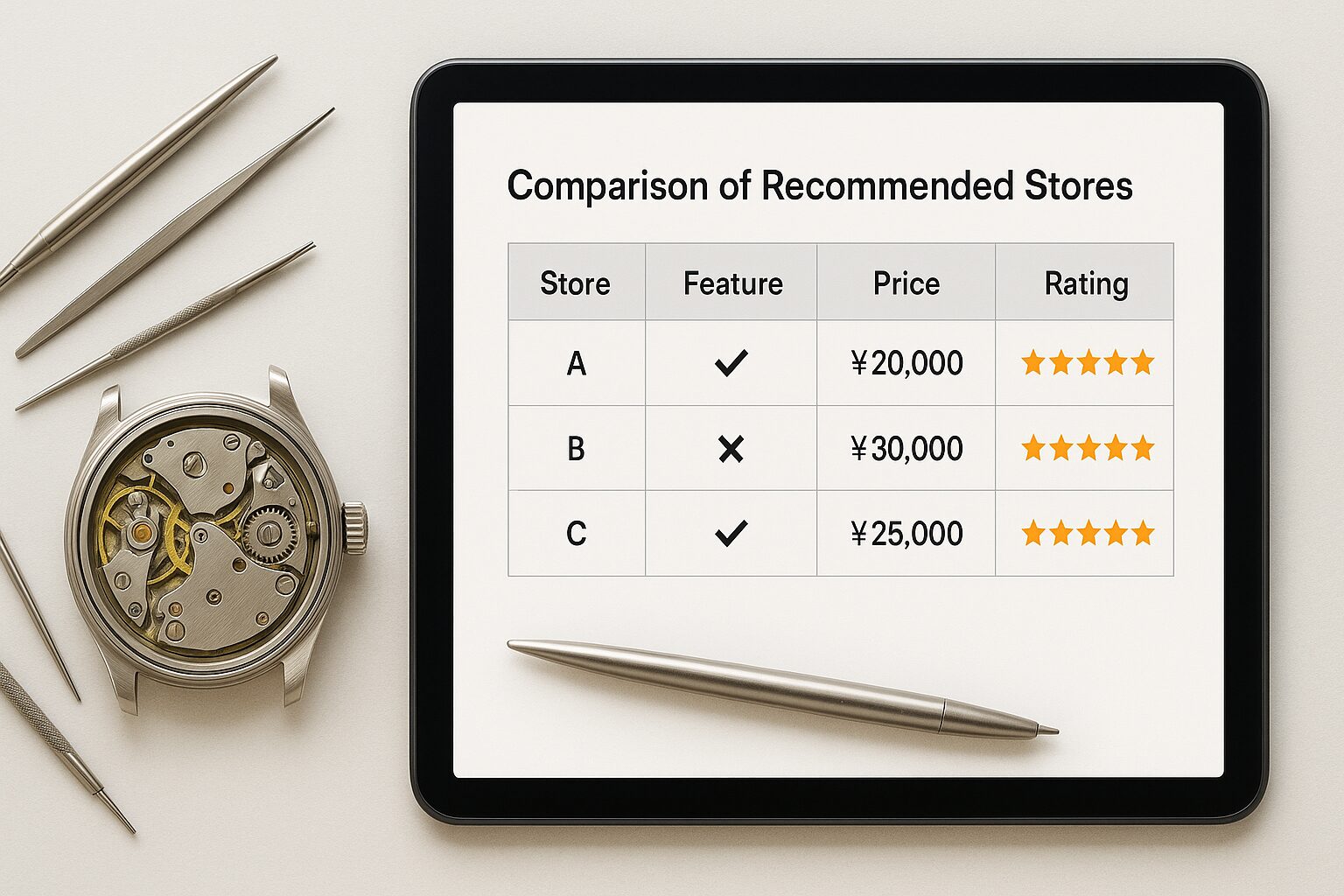 東京のロレックス修理おすすめ店比較表