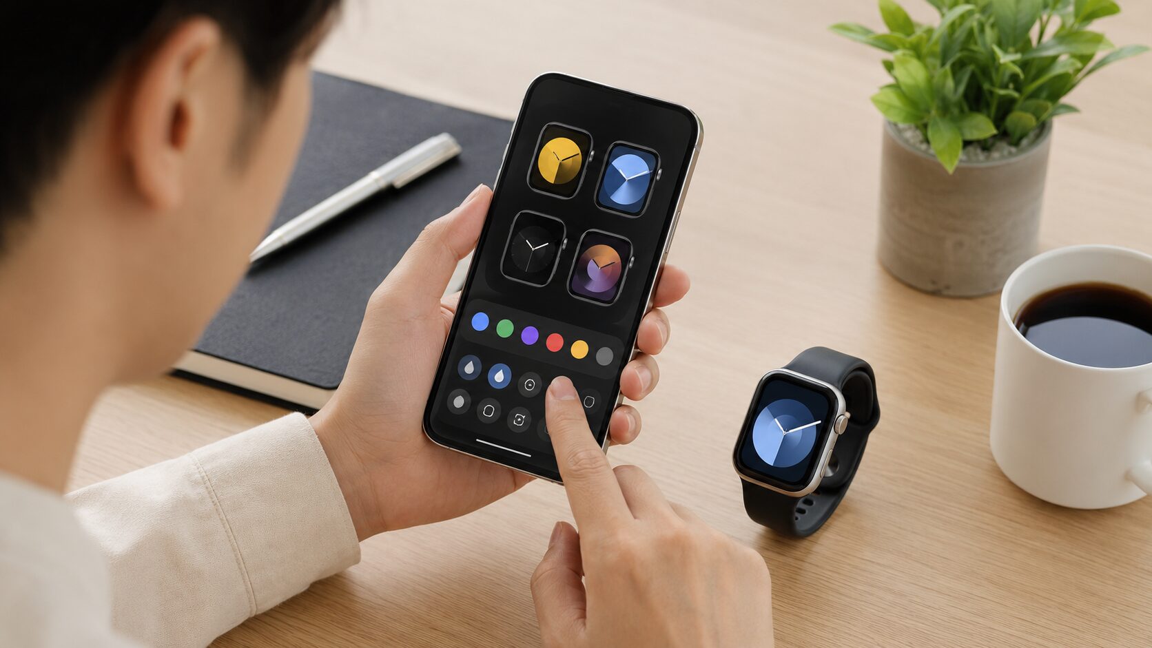 iPhoneの文字盤ギャラリーでApple Watchのデザインを変更する様子