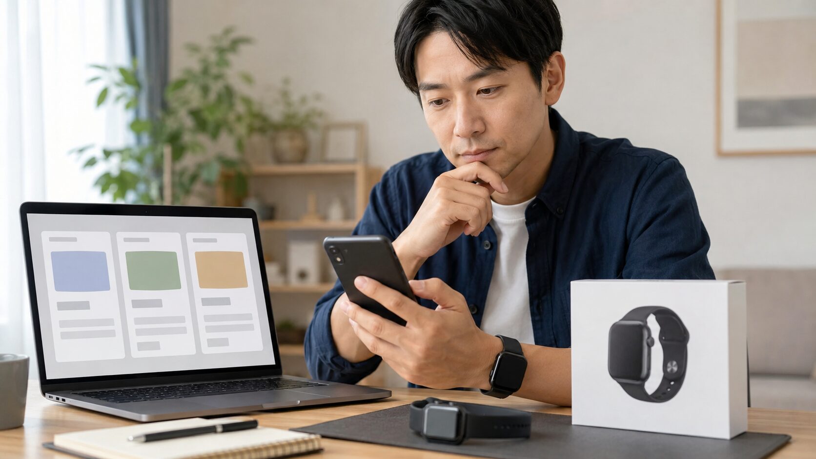 アップルウォッチ11の実売価格や販売店を比較する日本人男性